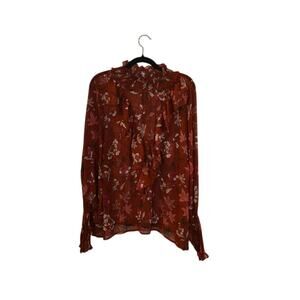 Eloquii Elements Womens Victorian Top Size 22 Brown Sheer Ruffles Boho Coquette